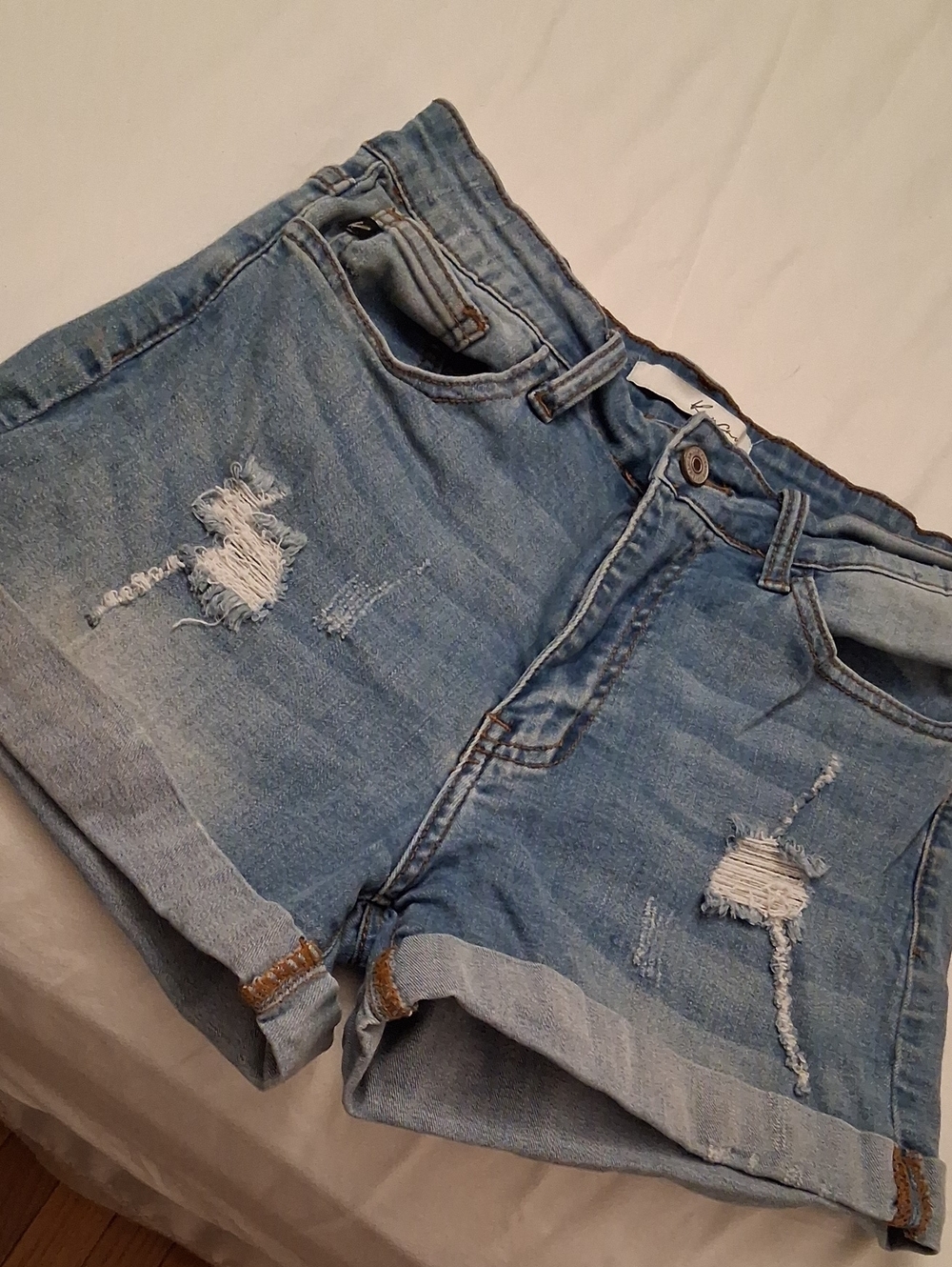 KanCan Light Wash Distressed Rolled Hem Jean Shorts